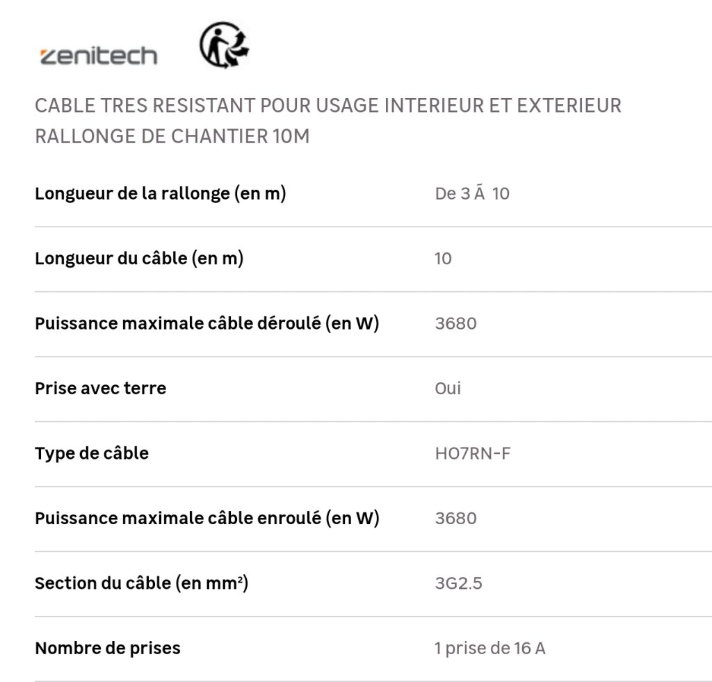 Rallonge En Caoutchouc Avec Gaine Rétractile - 3G2.5 - 15 M - Terre  Française