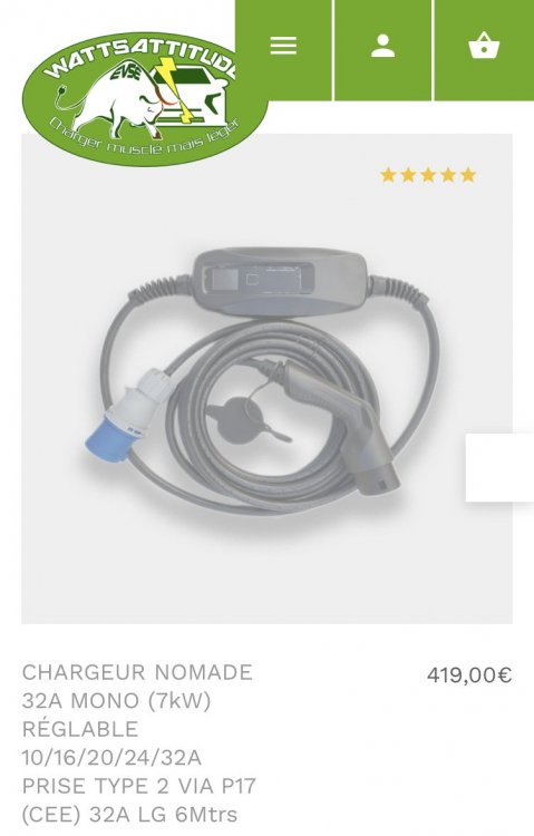 Chargeur nomade 32A Type2 réglable 10-16-20-24-32A 6mtrs - Wattsattitude