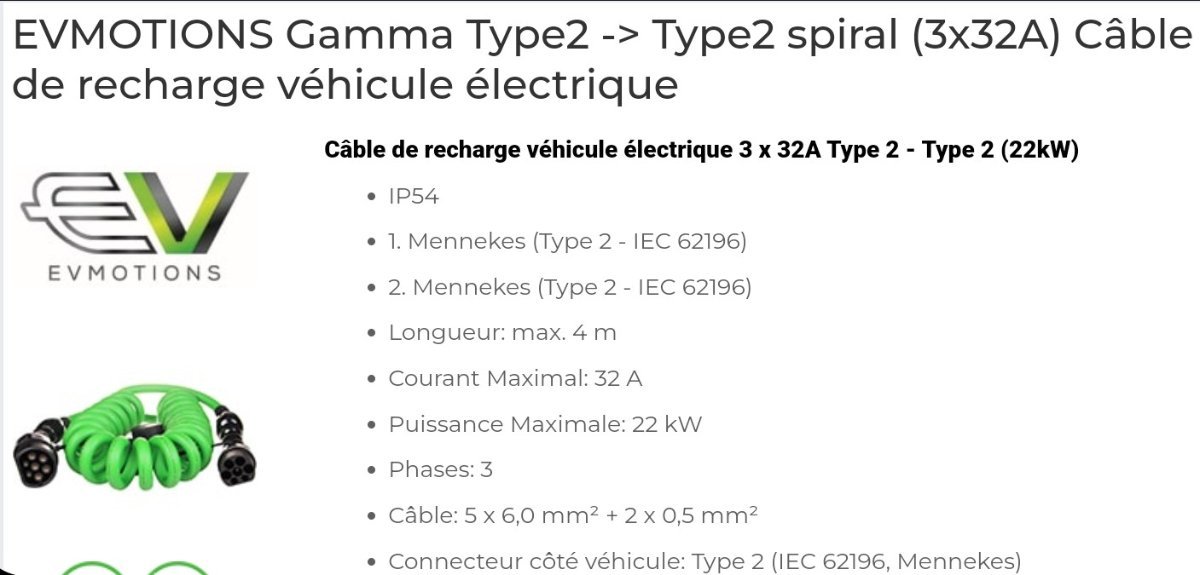  EVMOTIONS Gamma EVSE Type2 (max. 16A) Chargeur portable pour  voiture électrique