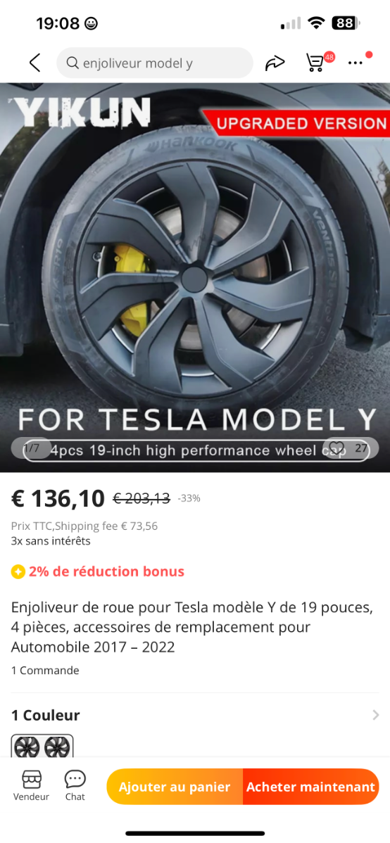 Enjoliveur Tesla model Y - Équipement auto