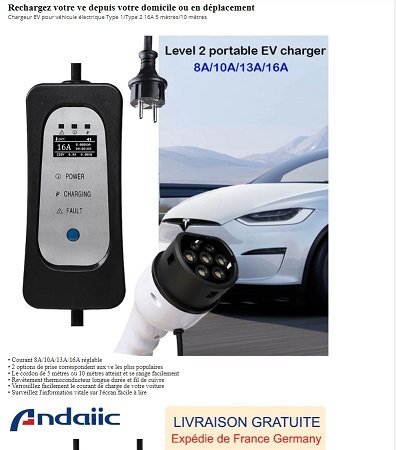 ANDAIIC EV Chargeur Voiture Électrique Chargeur Portable Type 2