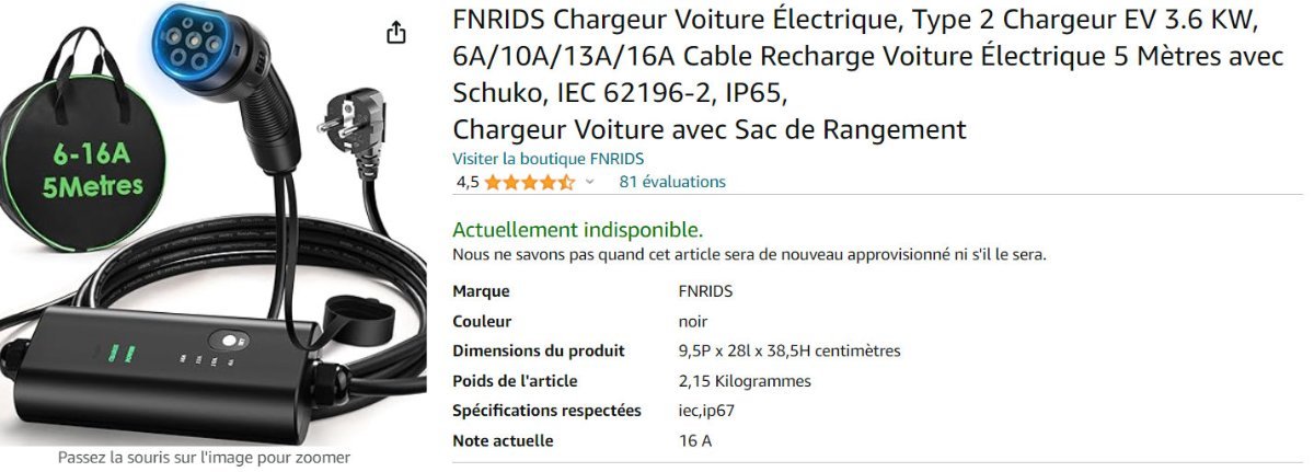 FNRIDS Chargeur Voiture Electrique Type 2,Cable Recharge Voiture