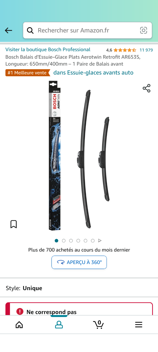 Balais D'essuie-glace Bosch Aerotwin - Paire Avant (650mm + 400mm) - Réf. EAR653S - Design Aérodynamique Pour Un Essuyage Silencieux Et Efficace